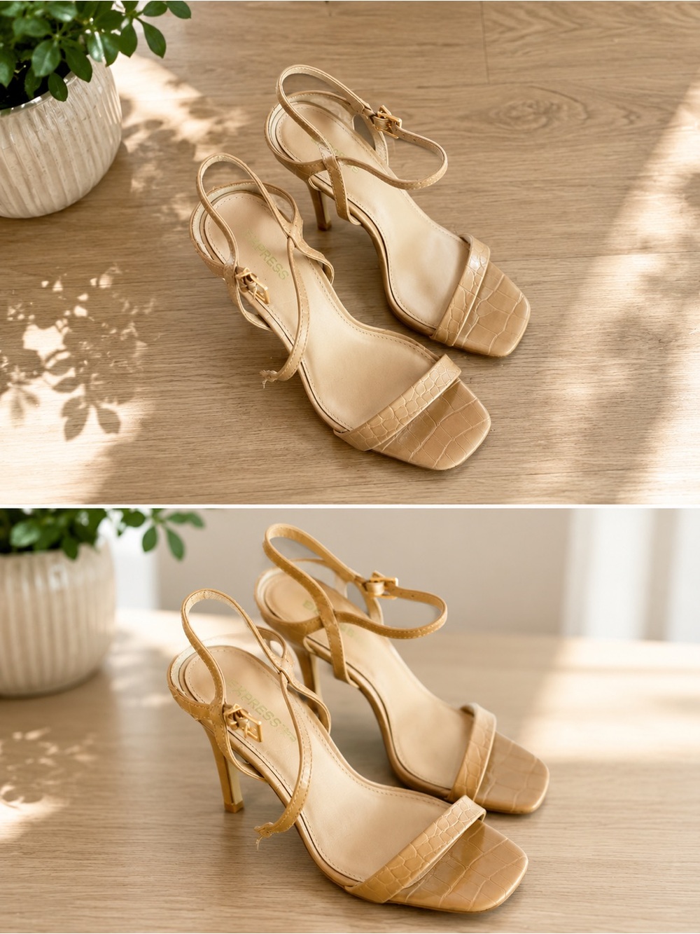 Express Tan Croc-Effect Strappy Heels